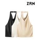 Yidouxian Women Fashion Satin Flowing Halterneck Tank Tops Sexy Backless With Button Female Camis Mujer