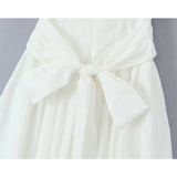 Yidouxian Summer Women Vintage Puff Sleeve Lapel Collar White Mini Dress Tie Bow Sashes Pleated Hem Female Cotton Robe