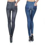 Yidouxian Pockets Slim Skinny Jeggings Women's Denim Print Pants Fake Jeans Look Like High Waist Seamles Leggings