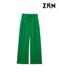 Yidouxian Women Fashion Side Pockets Linen Wide Leg Pants Vintage High Elastic Waist With Drawstring Female Trousers Mujer