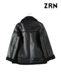 Yidouxian ZRN-Women's Thick Warm Winter Fur Faux Leather Oversized Jacket, Long Sleeve Coat, Female Outerwear, Chic Tops, Fashion