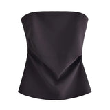 Yidouxian Women Fashion Draped Strapless Bustier Tops Sexy Exposed Shoulder Straight Neck Female Camis Mujer