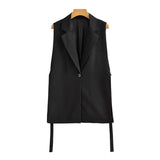 Yidouxian Women Fashion With Taps Side Vents Waistcoat Vintage Sleeveless Front Button Female Outerwear Chic Vest Tops