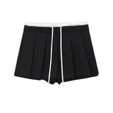 Yidouxian ZRN-Women's Patchwork Pleated Shorts Skirts, Mid Waist With Drawstrings, Side Zipper, Female Skort, Fashion