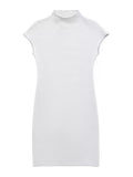 Yidouxian Women Fashion Stretch Knit Mini Dress Vintage High Neck Sleeveless Female Dresses Vestidos Mujer