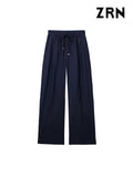 Yidouxian Women Fashion Side Pockets Linen Wide Leg Pants Vintage High Elastic Waist With Drawstring Female Trousers Mujer