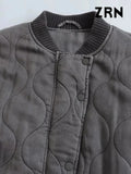 Yidouxian Quilted Bomber Jackets for Women, Thick Warm Coat, Long Sleeve, Snap-Button, Female Outerwear, Chic Tops, Fashion