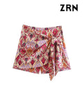 Yidouxian Women Fashion With Knotted Totem Print Shorts Skirts Vintage High Waist Side Zipper Female Skirts Mujer