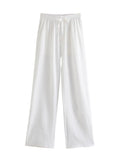 Yidouxian Women Chic Fashion Side Pockets Loose Wide Leg Pants Vintage High Elastic Waist Drawstring Female Trousers Mujer