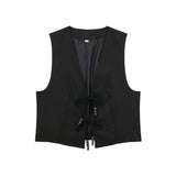 Yidouxian ZRN-Women's Sleeveless V-Neck Vest with Beading Tied Waistcoat, Female Outerwear, Chic Tops, Fashion