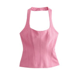 Yidouxian ZRN-Women's Backless Halter Fitted Tank Tops, Female Camis, O Neck, Side Zipper, Sexy Fashion