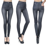 Yidouxian Pockets Slim Skinny Jeggings Women's Denim Print Pants Fake Jeans Look Like High Waist Seamles Leggings