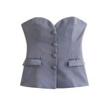 Yidouxian ZRN-Women's Strapless Patchwork Satin Bustier Tops, Straight Neck, Front Button, Female Camis, Sexy Fashion