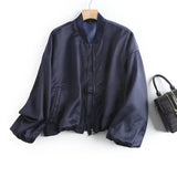 Yidouxian 2024 Women Oversize Crop Bomber Jacket Coat Vintage Puff Sleeve Zipper Female Short Outerwear Chic Tops