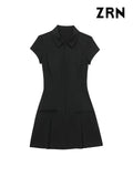 Yidouxian ZRN-Women's Front Zipper Pleated Mini Dress, Shirt Collar, Short Sleeves, Female Dresses, Fashion