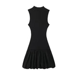 Yidouxian ZRN-Women's Backless Sleeveless Mini Dress, Ribbed Patchwork, Balloon, Sexy Fashion, Female Dresses