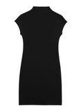 Yidouxian Women Fashion Stretch Knit Mini Dress Vintage High Neck Sleeveless Female Dresses Vestidos Mujer