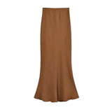 Yidouxian ZRN-Women's Long Satin Skirt, High Waist, Elastic Waistband, Female Skirts, Fashion