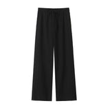 Yidouxian Textured Pants for Women, Side Pockets, Elastic Waist with Drawstrings, Female Trousers, Fashion