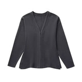 Yidouxian ZRN-Women's Front Hook Fitted Knit Cardigan Sweater, V Neck, Long Sleeves, Side Split Hem, Female Outerwear, Chic Tops, Fashion