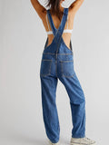 Yidouxian Women Vintage Retro Denim Long Jumpsuit Casual Spaghetti Strap Straight Romper Pants Summer Baggy Bib Overalls