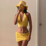 Yidouxian Summer Yellow Set Backless Trendy Women's Wear