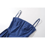Yidouxian Sexy Women Corset Style Low Waist Midi Sling Dress Vintage Navy Blue Female Party Robe