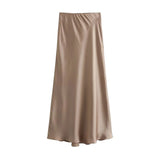 Yidouxian ZRN-Women's Flowing Satin Midi Skirt, High Waist With Elastic Waistband, Female Skirts, Chic Fashion