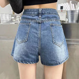 Yidouxian Women Denim Shorts Korean Retro Casual Streetwear Slim Split Shorts Summer All Match High Waist Female Pants Skirt