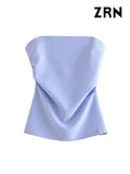 Yidouxian Women Fashion Draped Strapless Bustier Tops Sexy Exposed Shoulder Straight Neck Female Camis Mujer