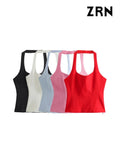 Yidouxian ZRN-Women's Backless Halter Fitted Tank Tops, Female Camis, O Neck, Side Zipper, Sexy Fashion