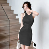 Yidouxian Versatile Sleeveless Dress Solid Colour Women's Dress Slim Sexy