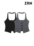 Yidouxian ZRN-Women's Front Bow Ties Halter Neck Tank Tops, Sexy Backless, Side Zipper, Female Waistcoat, Chic Tops, Fashion