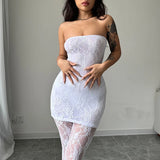 Yidouxian piece fishing net sock set with splicing, transparent lace tight fitting set, hollowed out slim fit sexy jumpsuit set