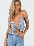 Yidouxian Womens Sexy American Retro Sparkle Crop Cami Tops Sequined Sleeveless Spaghetti Strap Camis Tie Backless Tee Shirts