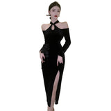 Yidouxian Women's Dress Off Shoulder Slim Sexy Split Cheongsam Dress