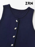 Yidouxian ZRN-Women's Front Button Cropped Knit Vest Sweater, V Neck, Sleeveless, Female Waistcoat, Chic Tops, Fashion