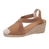 Yidouxian Sandal Shoe Summer Heels Med Clogs Wedge Espadrilles Platform Large Size Suit Female Beige Without Girls Fashion Handmade M