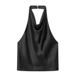 Yidouxian Women Fashion Satin Flowing Halterneck Tank Tops Sexy Backless With Button Female Camis Mujer