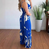 Yidouxian and Summer Women's Fashionable Backless Waist Wide Leg Pants with Suspender Style Printed Jumpsuit