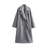 Yidouxian ZRN-Women's Soft Oversized Woolen Coat, Long Sleeve, Front Welt Pockets, Female Outerwear, Chic Overcoat, Fashion