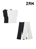 Yidouxian ZRN-Women's Pleated Sleeveless Blouses and Wide Leg Pants, High Waist, Back Zipper, Female Two Piece Sets, Fashion