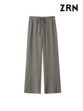 Yidouxian Textured Pants for Women, Side Pockets, Elastic Waist with Drawstrings, Female Trousers, Fashion