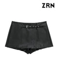 Yidouxian ZRN-Women's Faux Leather Shorts Skirts with Belt, High Waist, Side Zipper, Female Skort, Fashion