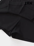 Yidouxian ZRN-Women's Patchwork Pleated Shorts Skirts, Mid Waist With Drawstrings, Side Zipper, Female Skort, Fashion