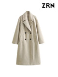 Yidouxian ZRN-Women's Soft Oversized Woolen Coat, Long Sleeve, Front Welt Pockets, Female Outerwear, Chic Overcoat, Fashion