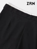 Yidouxian ZRN-Women's Patchwork Pleated Shorts Skirts, Mid Waist With Drawstrings, Side Zipper, Female Skort, Fashion