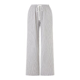 Yidouxian Women's Casual Y2K Cleanfit Striped Pants Drawstring Elastic Low Waist Striped Loose Aesthetic Trousers Streetwear
