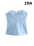 Yidouxian ZRN-Women's Strapless Patchwork Satin Bustier Tops, Straight Neck, Front Button, Female Camis, Sexy Fashion