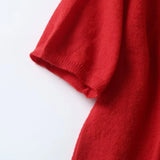 Yidouxian New 2024 Red Knit T Shirt Women O Neck Short Sleeve Spring Summer Tees Crop Top